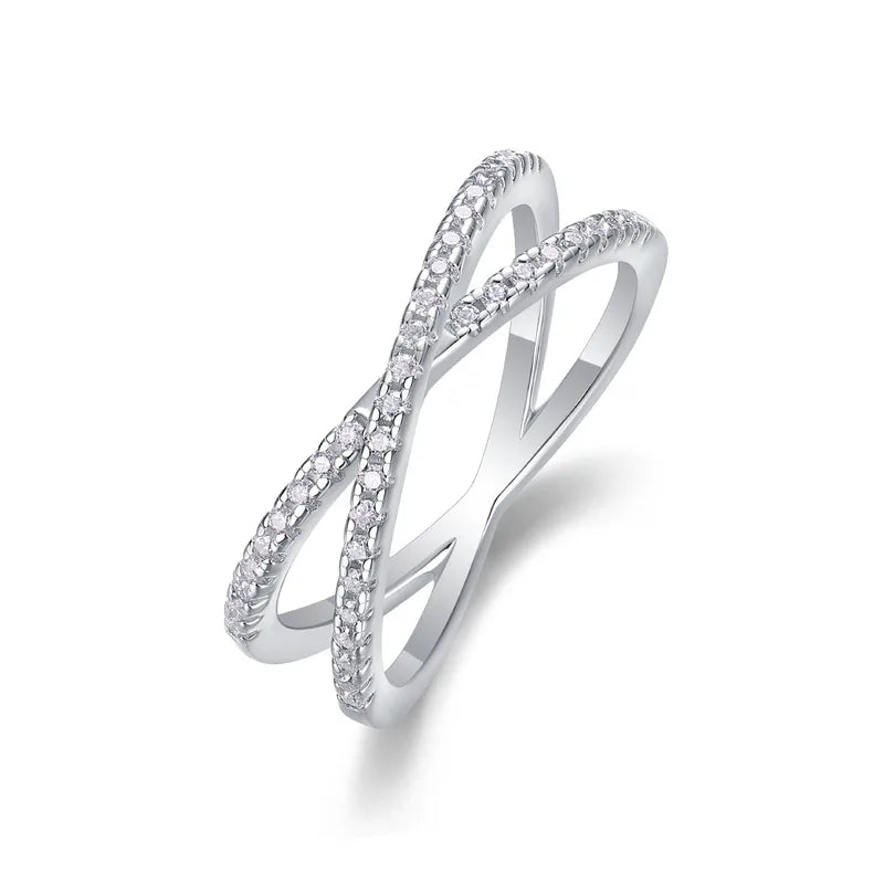 Crossover Moissanite Ring - 925 Sterling Silver
