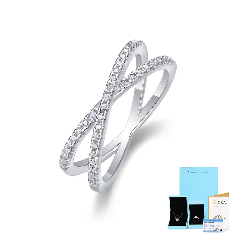 Crossover Moissanite Ring - 925 Sterling Silver