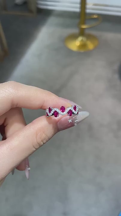 Wave Ruby Ring - 925 Sterling Silver